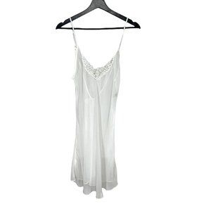 Vintage 90s Fredericks of Hollywood White Chiffon Sleeveless Mini Negligee Mediu